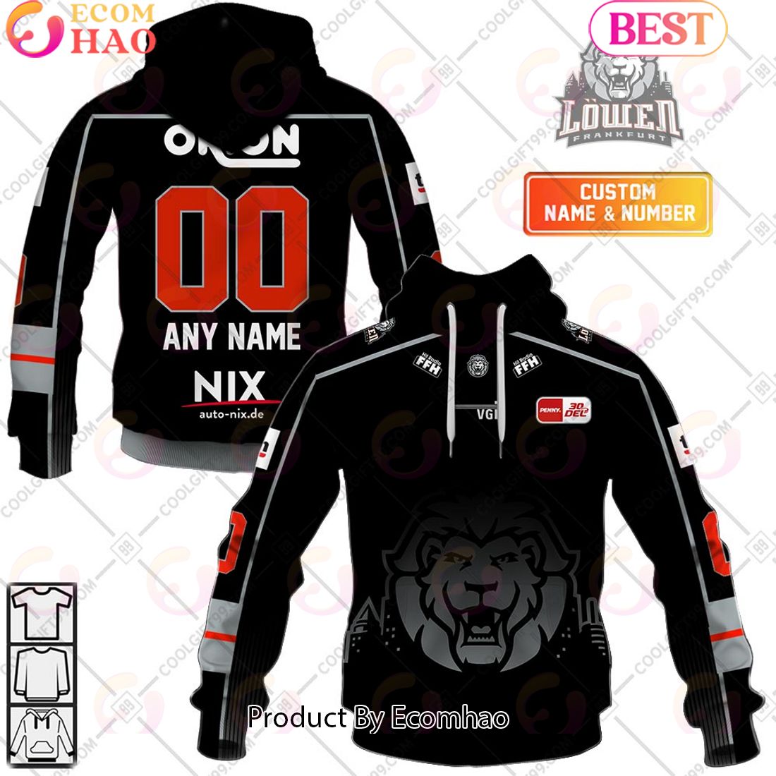 Deutsche Eishockey Liga Lowen Frankfurt Home Jersey Style 3D Hoodie