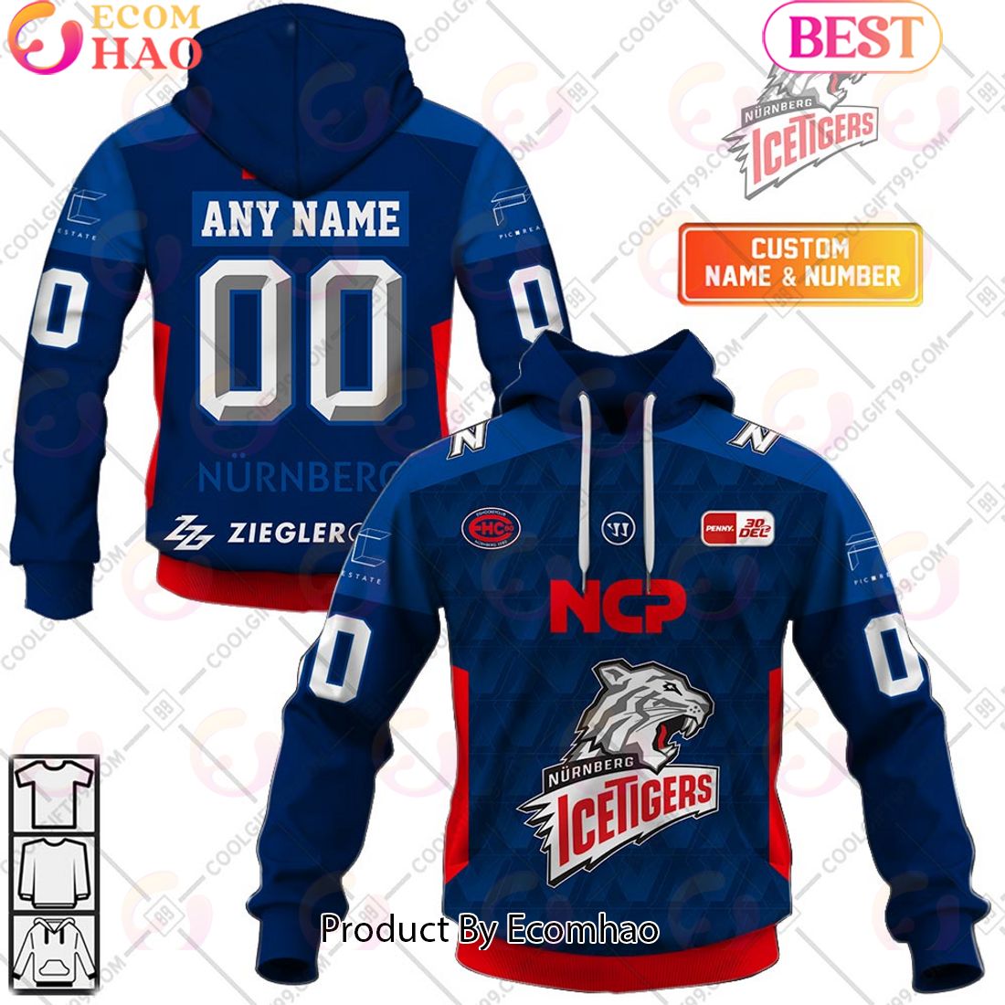 Deutsche Eishockey Liga Nurnberg Ice Tigers Home Jersey Style 3D Hoodie