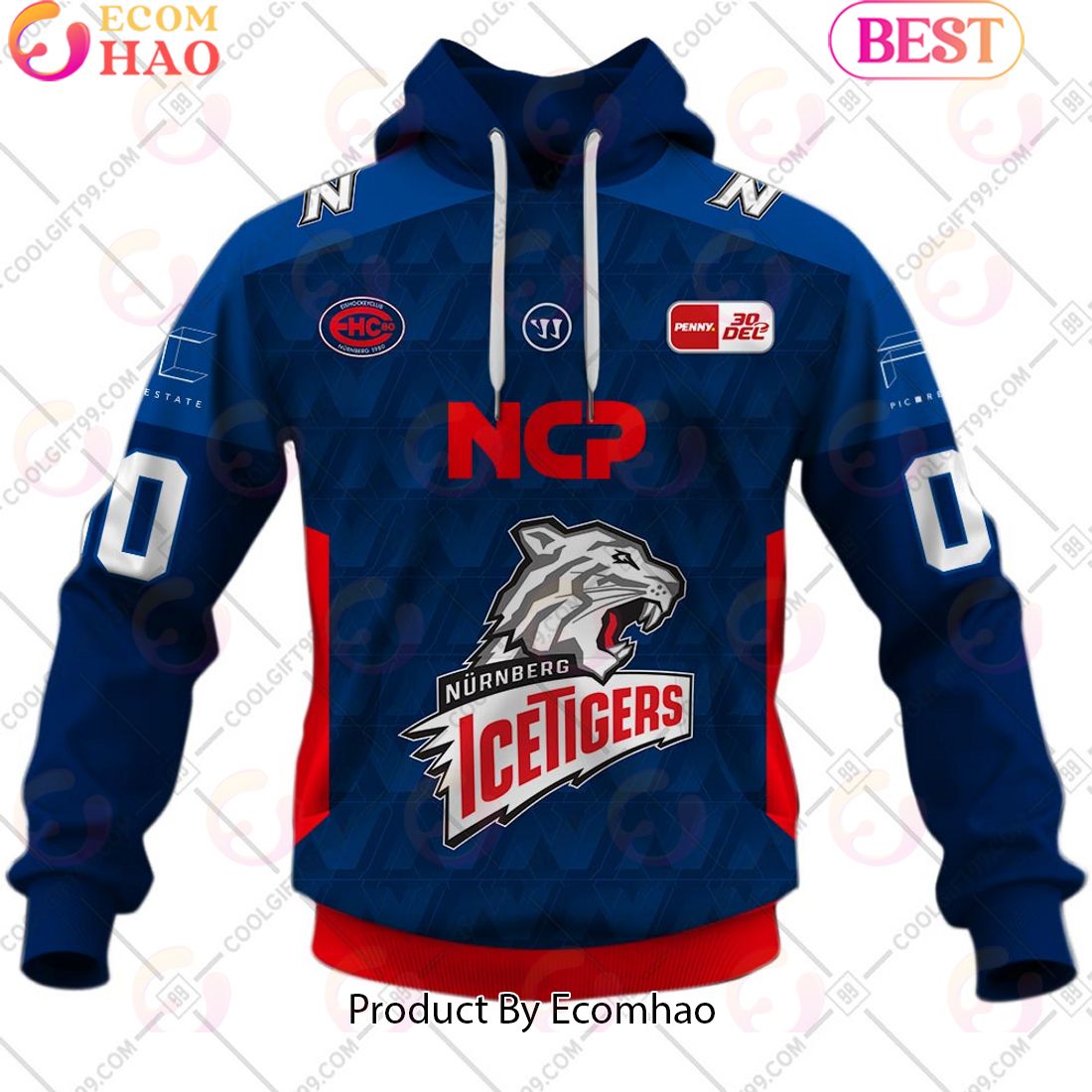 Deutsche Eishockey Liga Nurnberg Ice Tigers Home Jersey Style 3D Hoodie