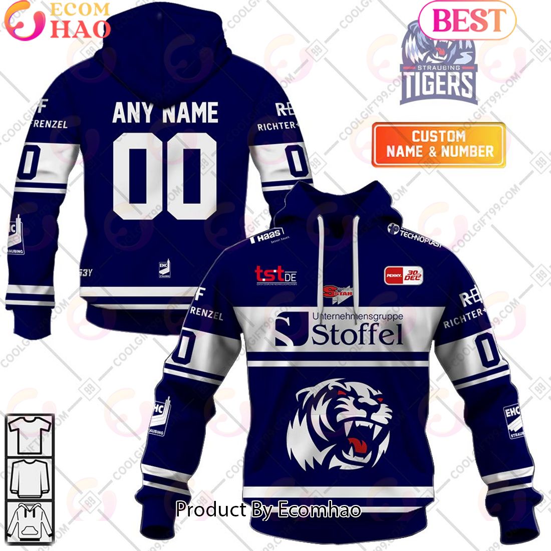 Deutsche Eishockey Liga Straubing Tigers Home Jersey Style 3D Hoodie