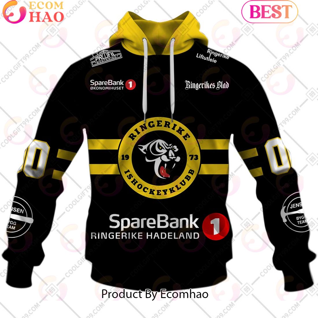 Personalized EHL Ringerike Panthers 2324 Home Jersey Style 3D Hoodie