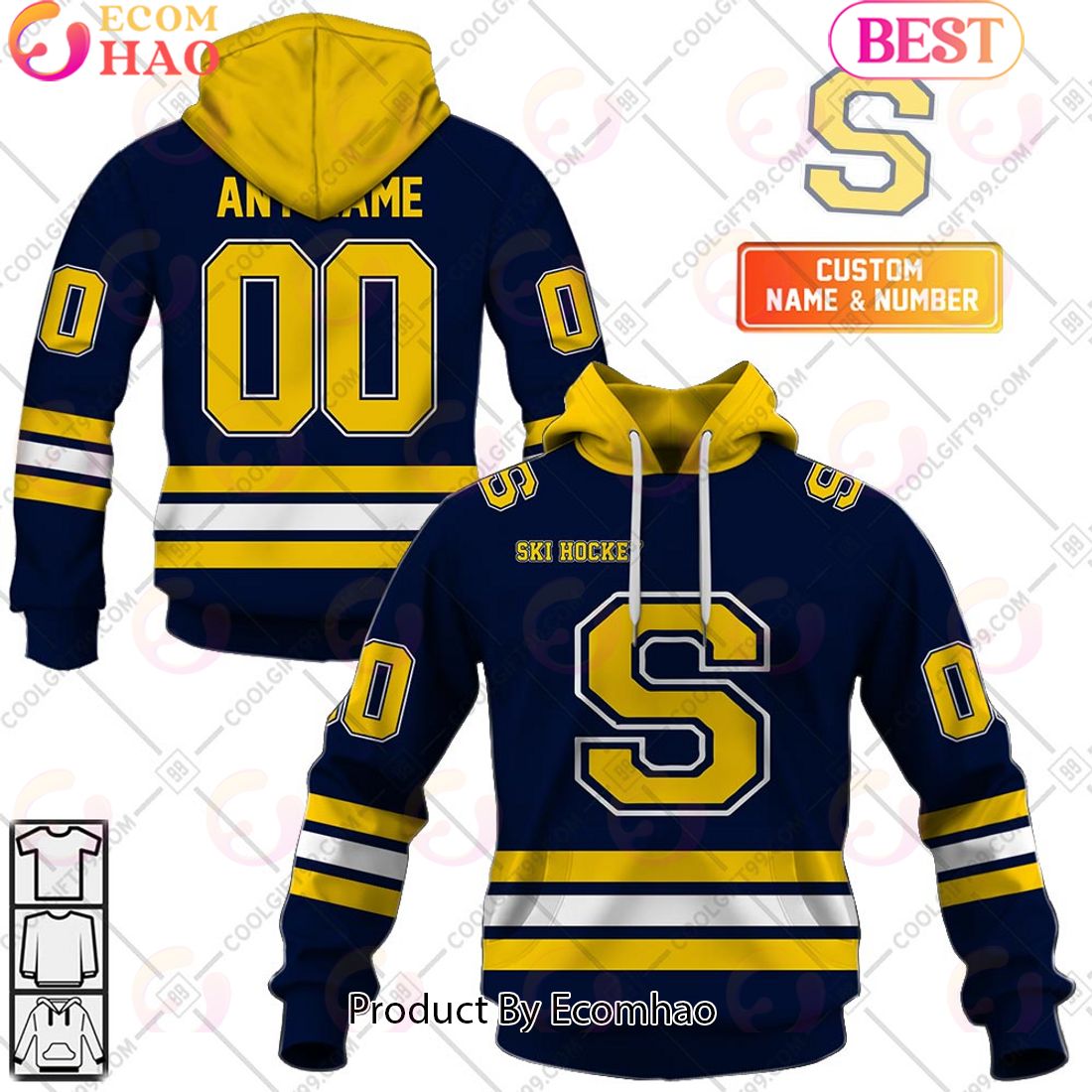 Personalized EHL Ski Ishockey Elite 2324 Home Jersey Style 3D Hoodie