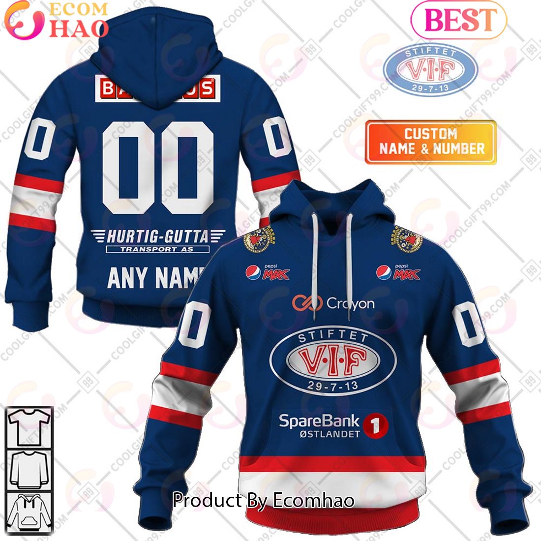 Personalized EHL Valerenga Ishockey 2324 Home Jersey Style 3D Hoodie