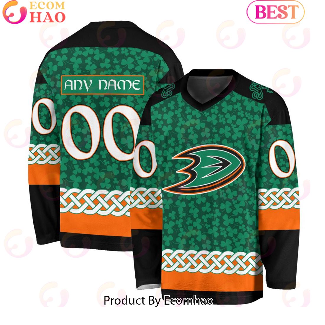 NHL Anaheim Ducks Special St.Patrick’s Day Design Vneck Long Sleeve Shirt