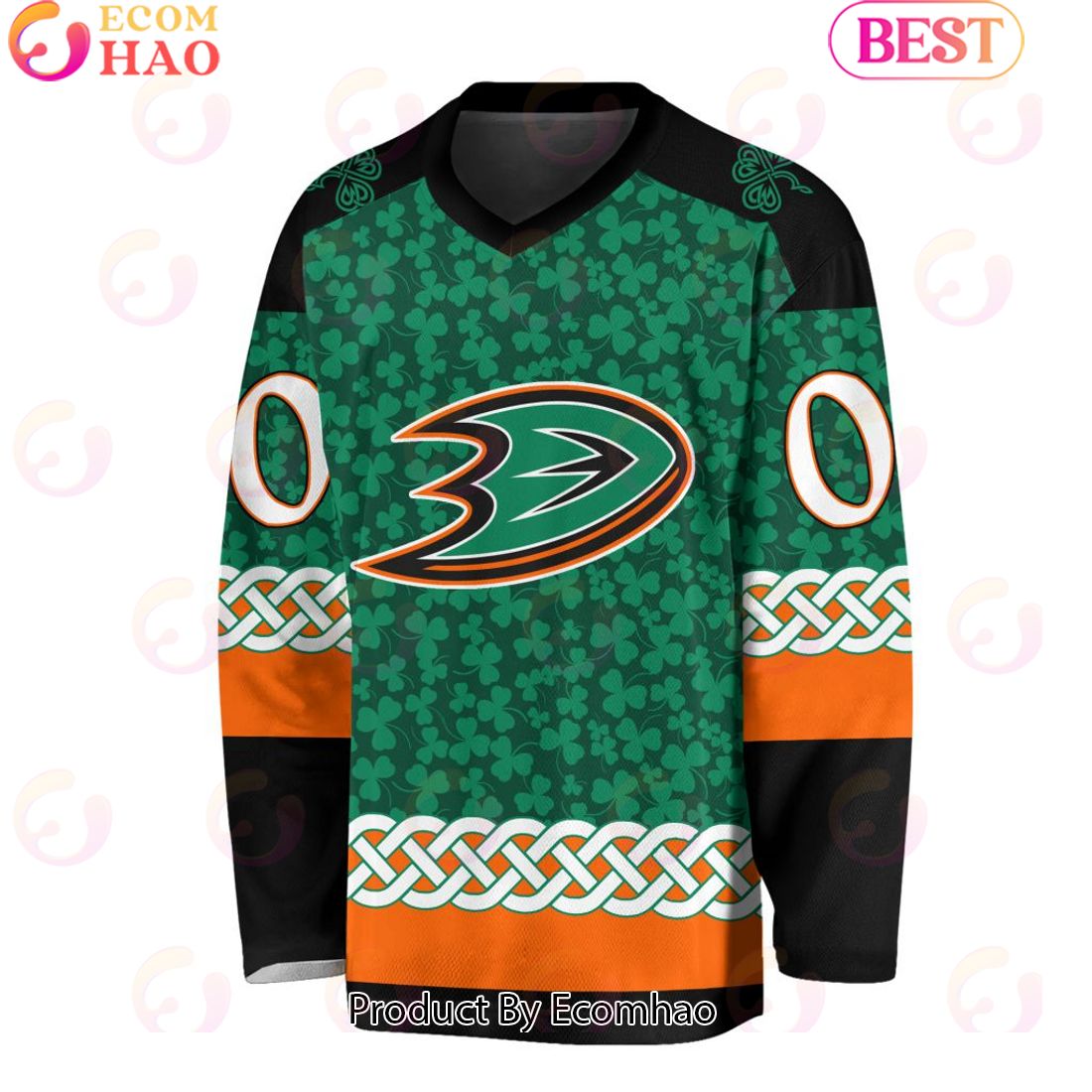 NHL Anaheim Ducks Special St.Patrick’s Day Design Vneck Long Sleeve Shirt