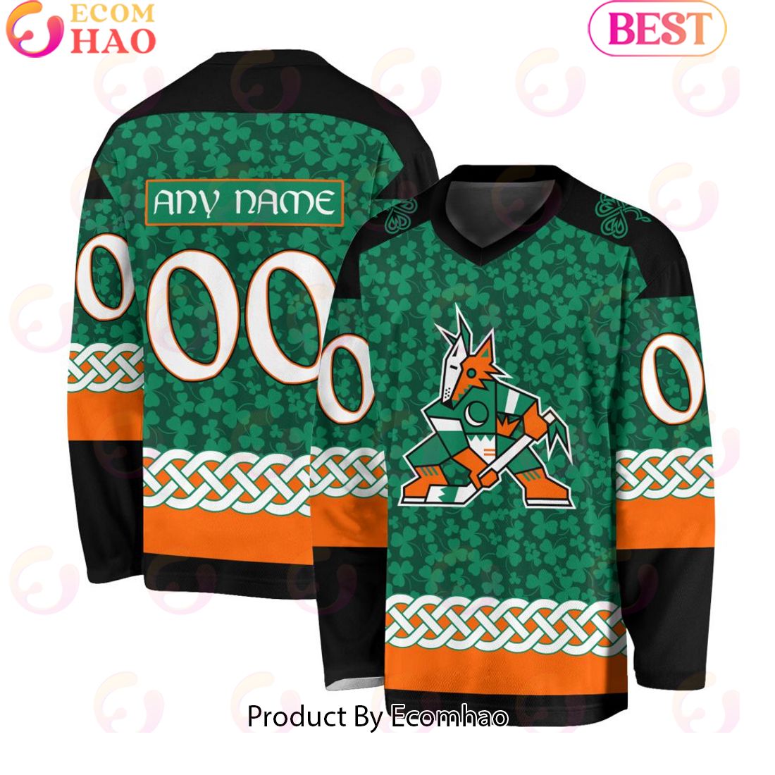 NHL Arizona Coyotes Special St.Patrick’s Day Design Vneck Long Sleeve Shirt