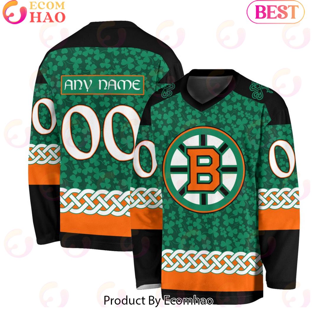 NHL Boston Bruins Special St.Patrick’s Day Design Vneck Long Sleeve Shirt