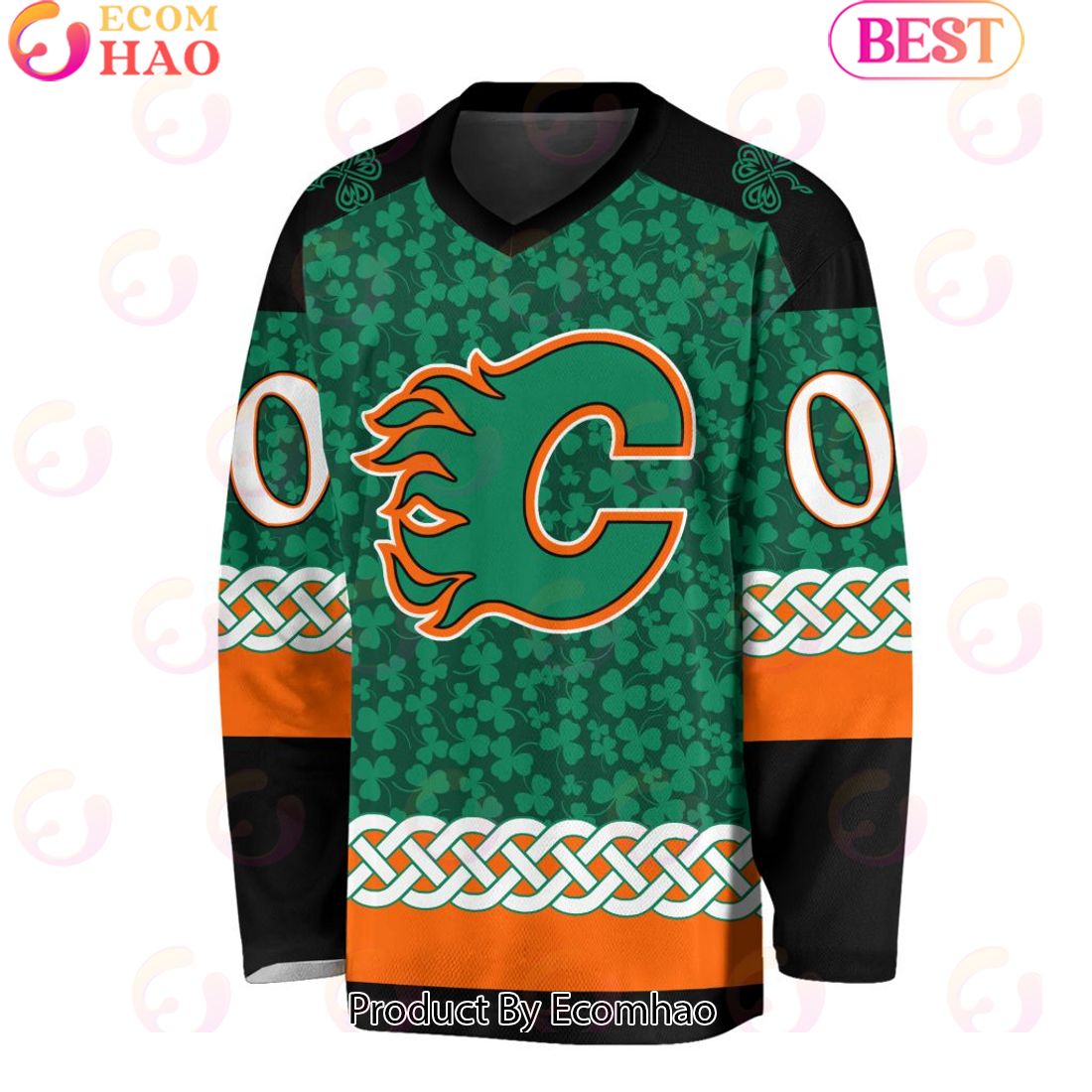 NHL Calgary Flames Special St.Patrick’s Day Design Vneck Long Sleeve Shirt