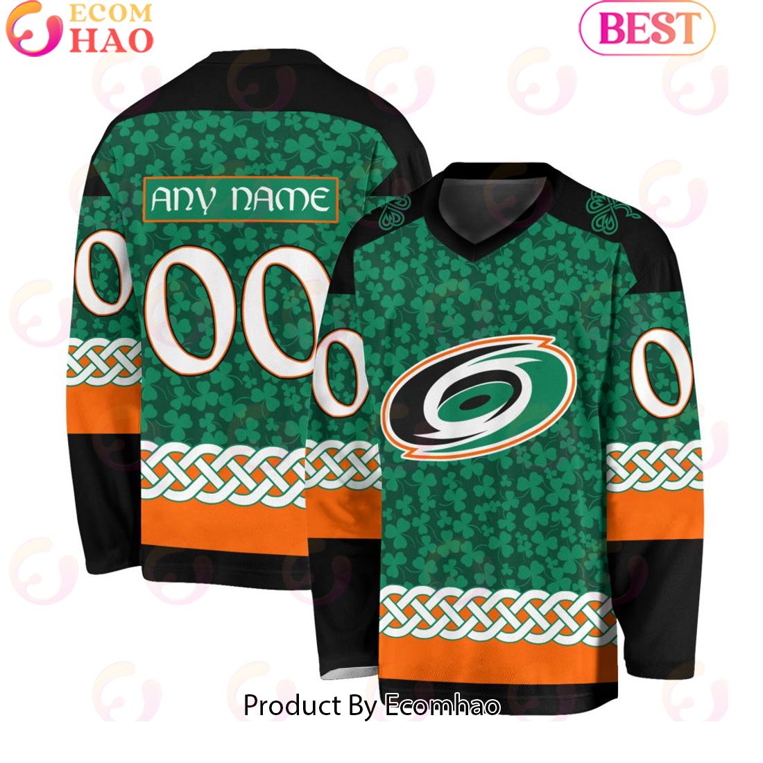 NHL Carolina Hurricanes Special St.Patrick’s Day Design Vneck Long Sleeve Shirt