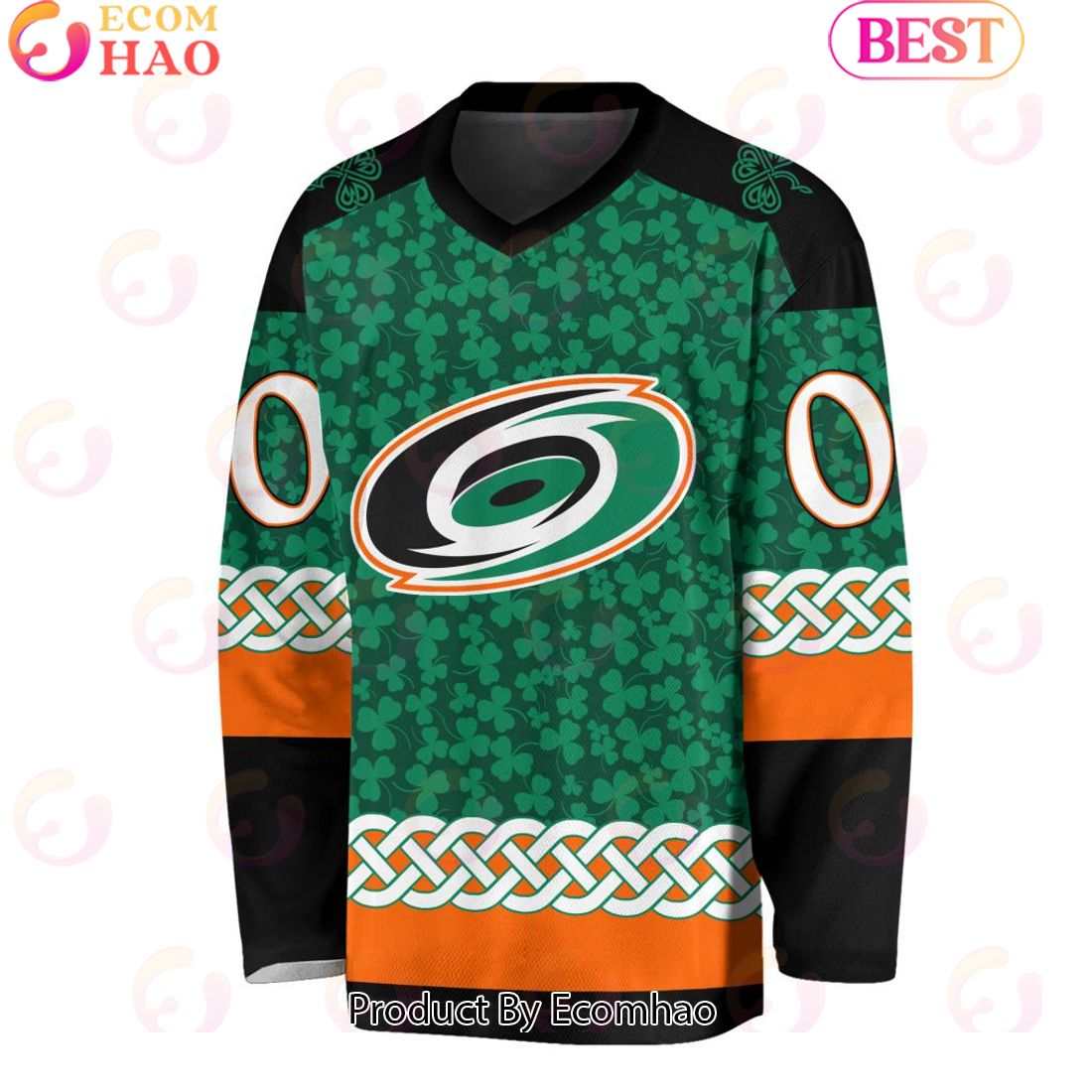 NHL Carolina Hurricanes Special St.Patrick’s Day Design Vneck Long Sleeve Shirt