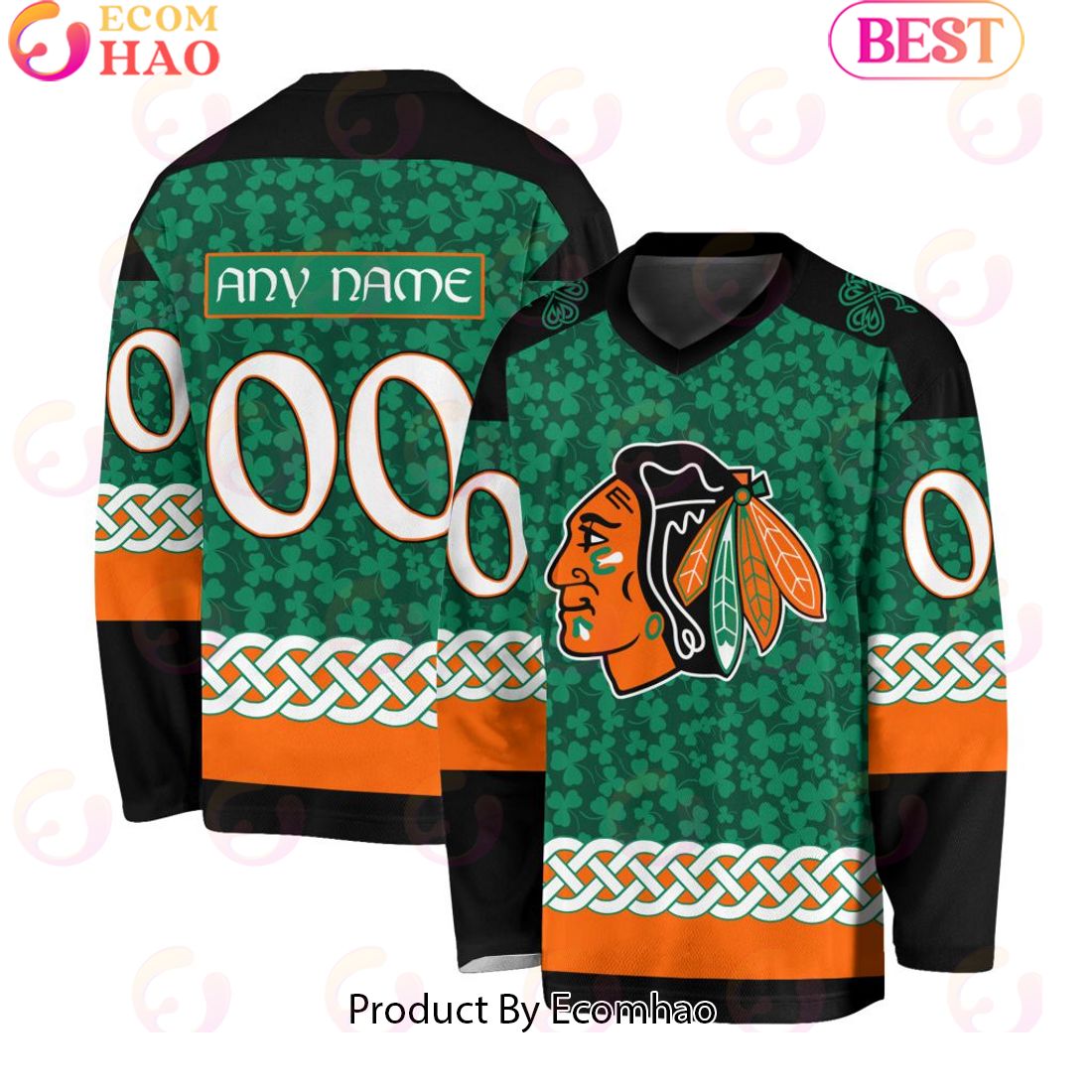 NHL Chicago Blackhawks Special St.Patrick’s Day Design Vneck Long Sleeve Shirt