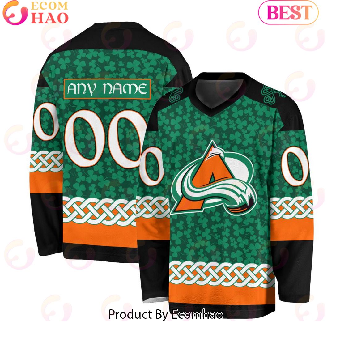 NHL Colorado Avalanche Special St.Patrick’s Day Design Vneck Long Sleeve Shirt