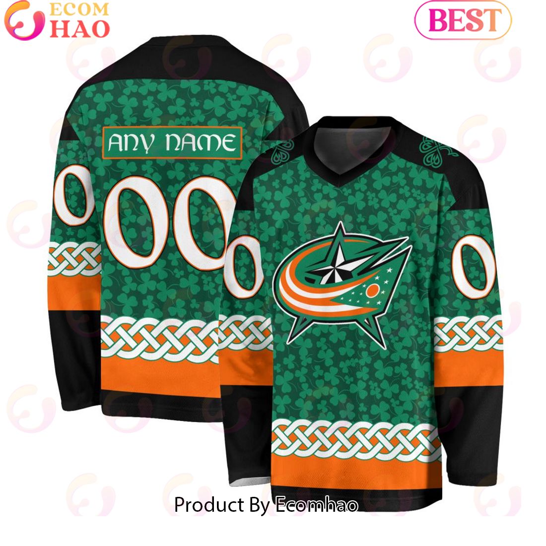 NHL Columbus Blue Jackets Special St.Patrick’s Day Design Vneck Long Sleeve Shirt