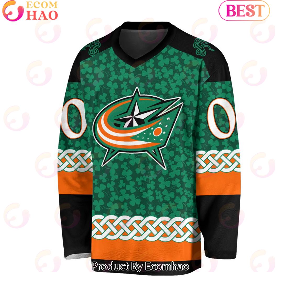 NHL Columbus Blue Jackets Special St.Patrick’s Day Design Vneck Long Sleeve Shirt