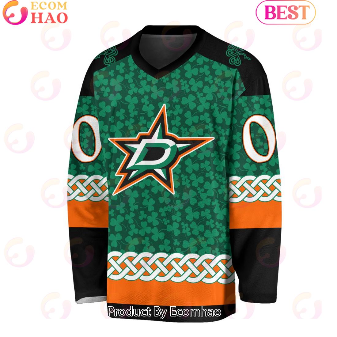 NHL Dallas Stars Special St.Patrick’s Day Design Vneck Long Sleeve Shirt