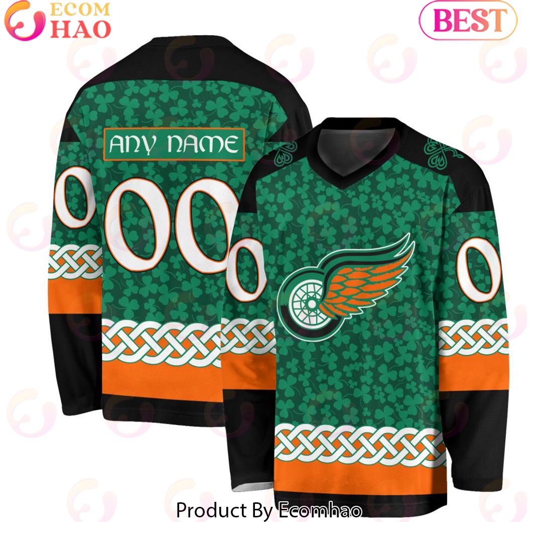 NHL Detroit Red Wings Special St.Patrick’s Day Design Vneck Long Sleeve Shirt