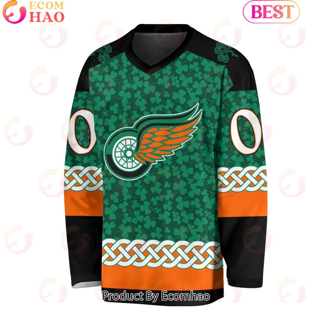 NHL Detroit Red Wings Special St.Patrick’s Day Design Vneck Long Sleeve Shirt