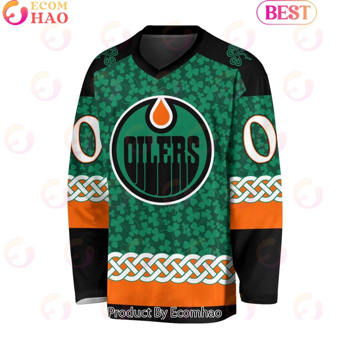 NHL Edmonton Oilers Special St.Patrick’s Day Design Vneck Long Sleeve Shirt