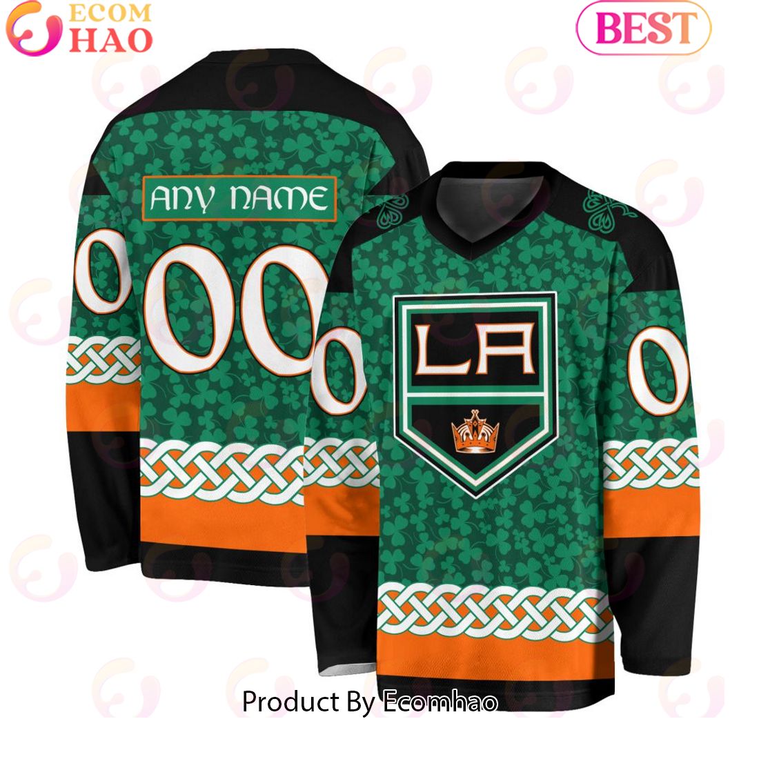 NHL Los Angeles Kings Special St.Patrick’s Day Design Vneck Long Sleeve Shirt