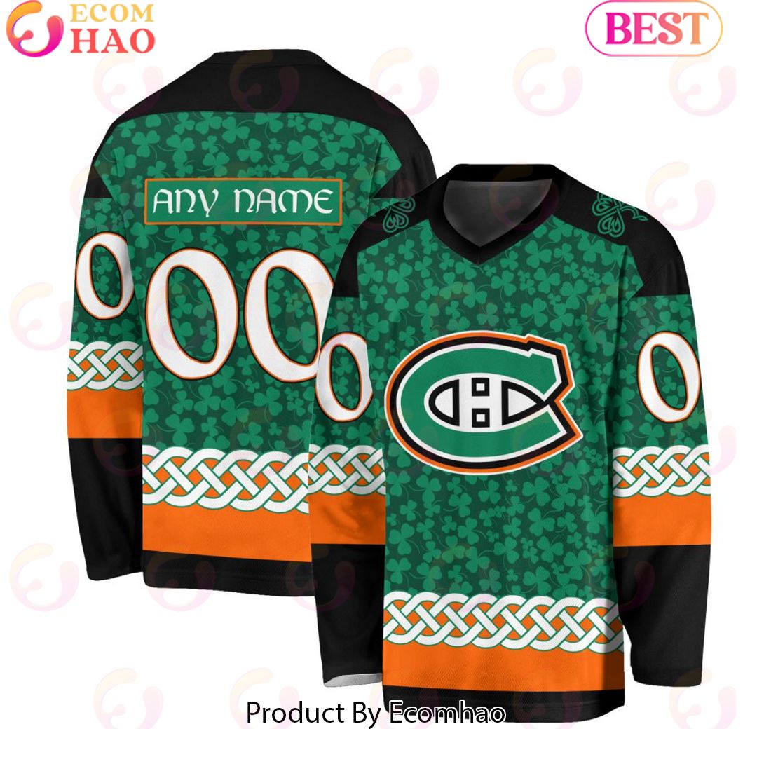 NHL Montreal Canadiens Special St.Patrick’s Day Design Vneck Long Sleeve Shirt