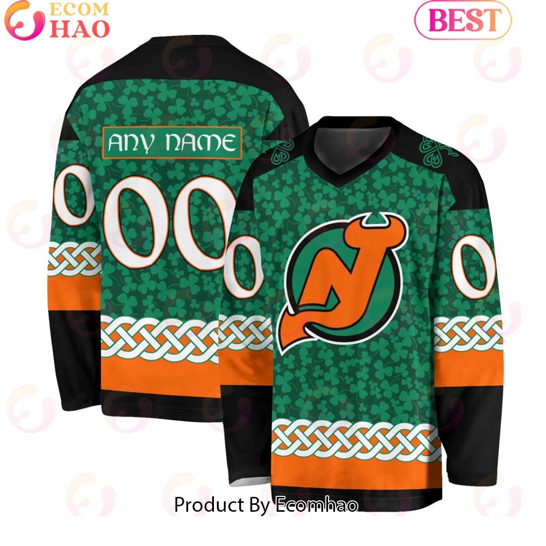 NHL New Jersey Devils Special St.Patrick’s Day Design Vneck Long Sleeve Shirt