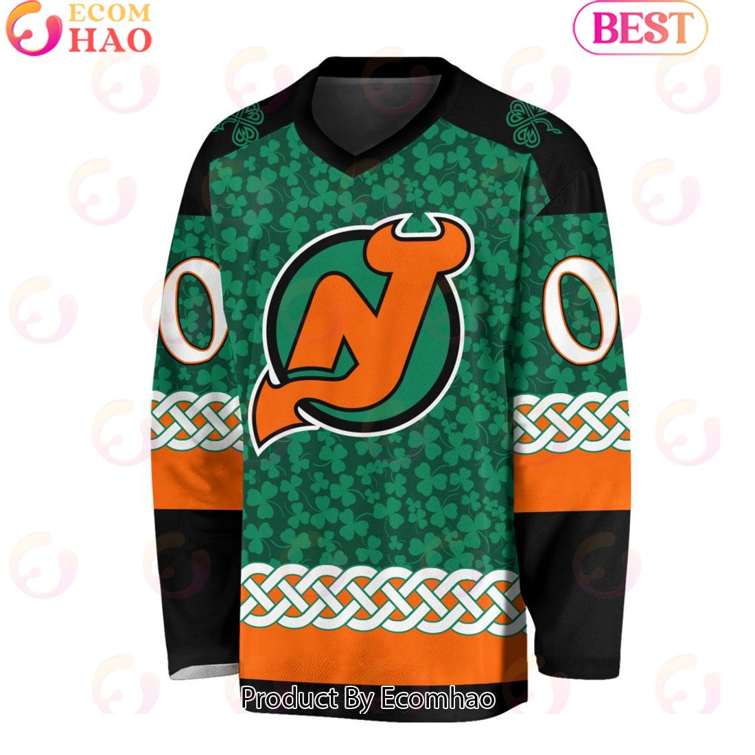 NHL New Jersey Devils Special St.Patrick’s Day Design Vneck Long Sleeve Shirt