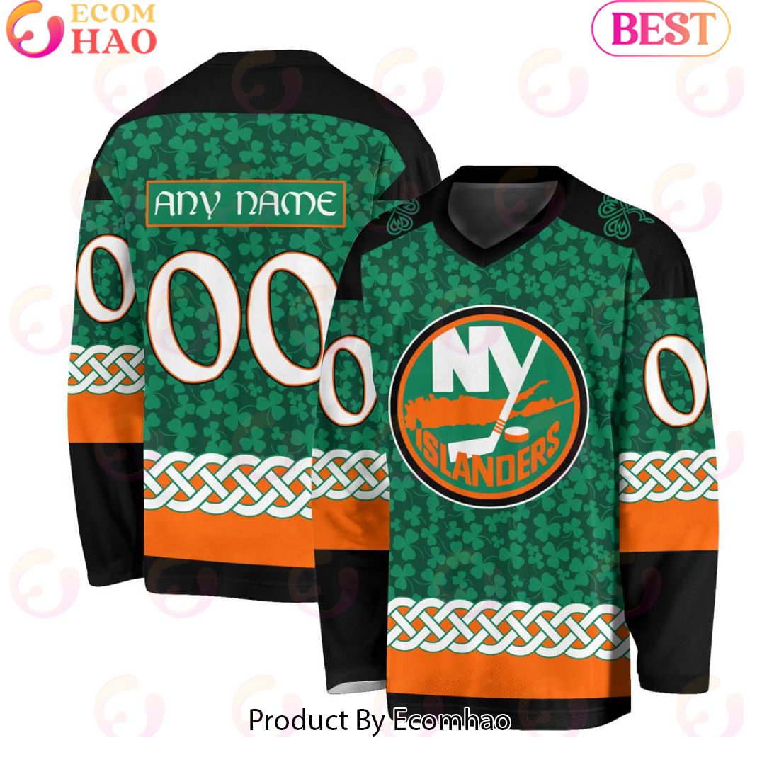 NHL New York Islanders Special St.Patrick’s Day Design Vneck Long Sleeve Shirt