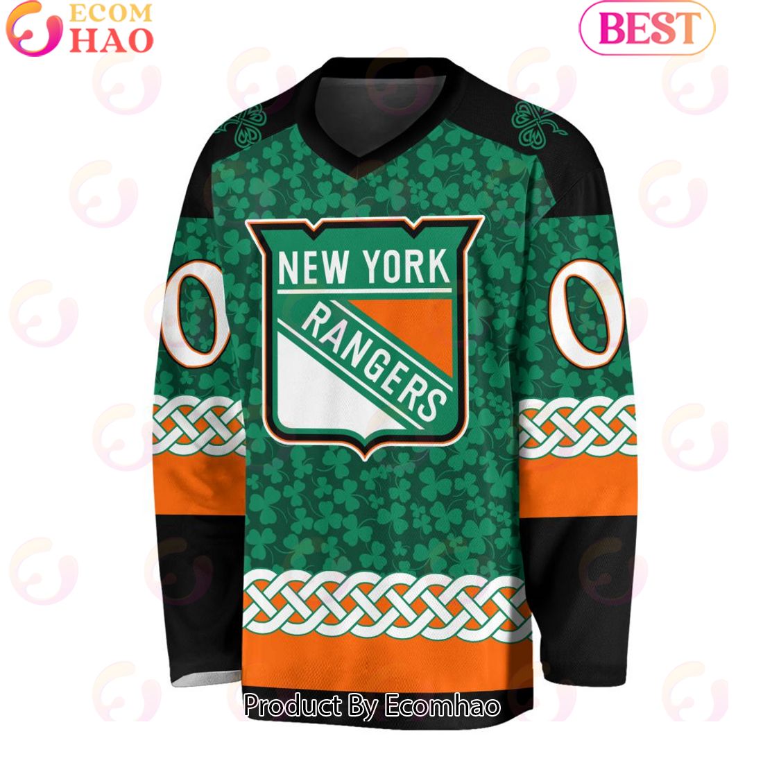 NHL New York Rangers Special St.Patrick’s Day Design Vneck Long Sleeve Shirt