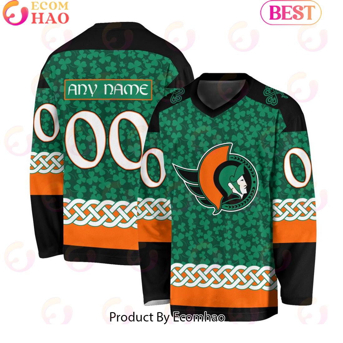 NHL Ottawa Senators Special St.Patrick’s Day Design Vneck Long Sleeve Shirt