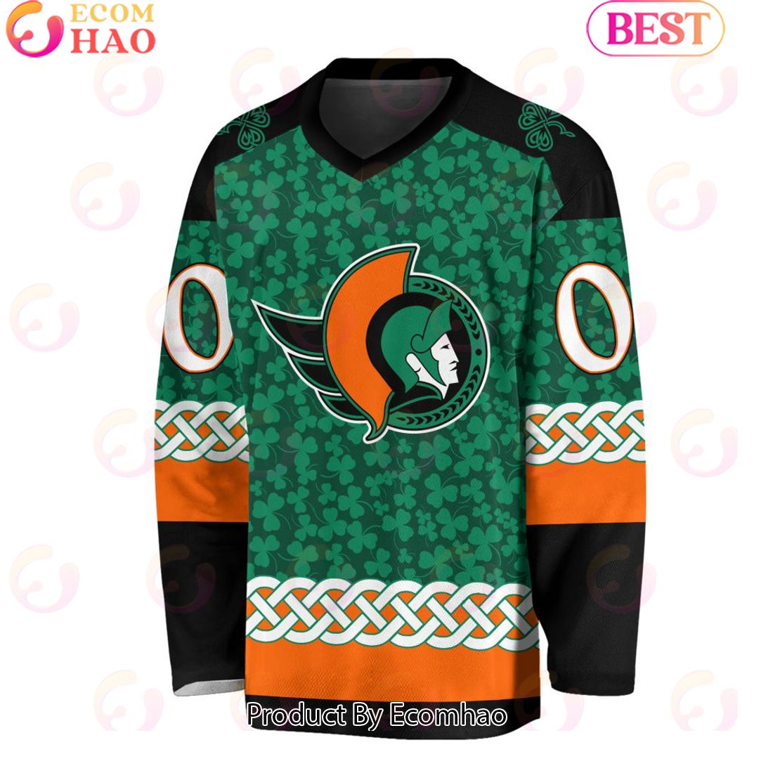 NHL Ottawa Senators Special St.Patrick’s Day Design Vneck Long Sleeve Shirt