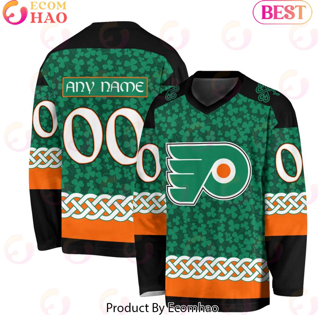 NHL Philadelphia Flyers Special St.Patrick’s Day Design Vneck Long Sleeve Shirt