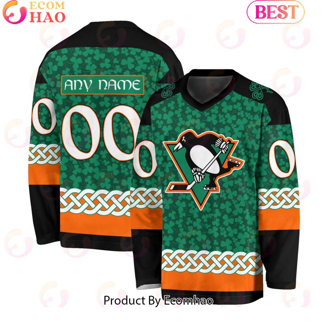 NHL Pittsburgh Penguins Special St.Patrick’s Day Design Vneck Long Sleeve Shirt