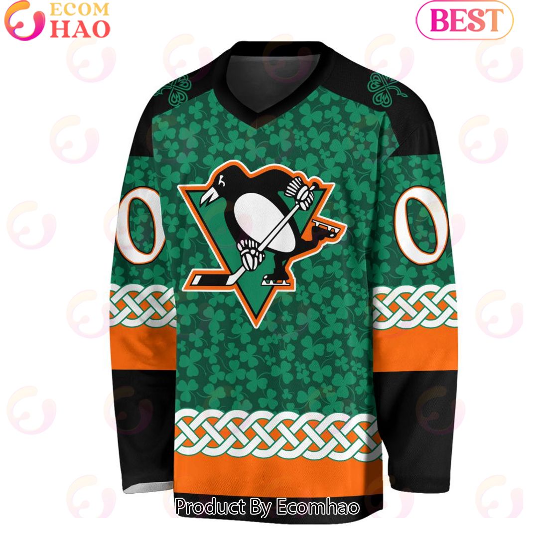 NHL Pittsburgh Penguins Special St.Patrick’s Day Design Vneck Long Sleeve Shirt