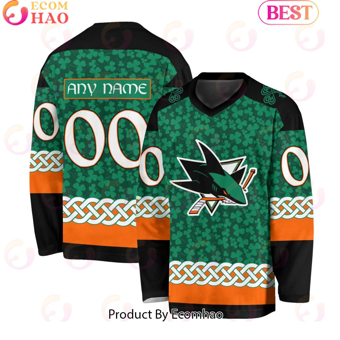 NHL San Jose Sharks Special St.Patrick’s Day Design Vneck Long Sleeve Shirt