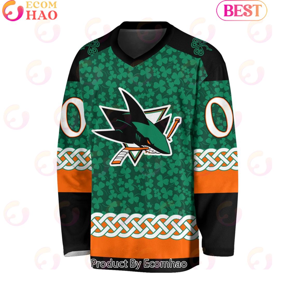 NHL San Jose Sharks Special St.Patrick’s Day Design Vneck Long Sleeve Shirt