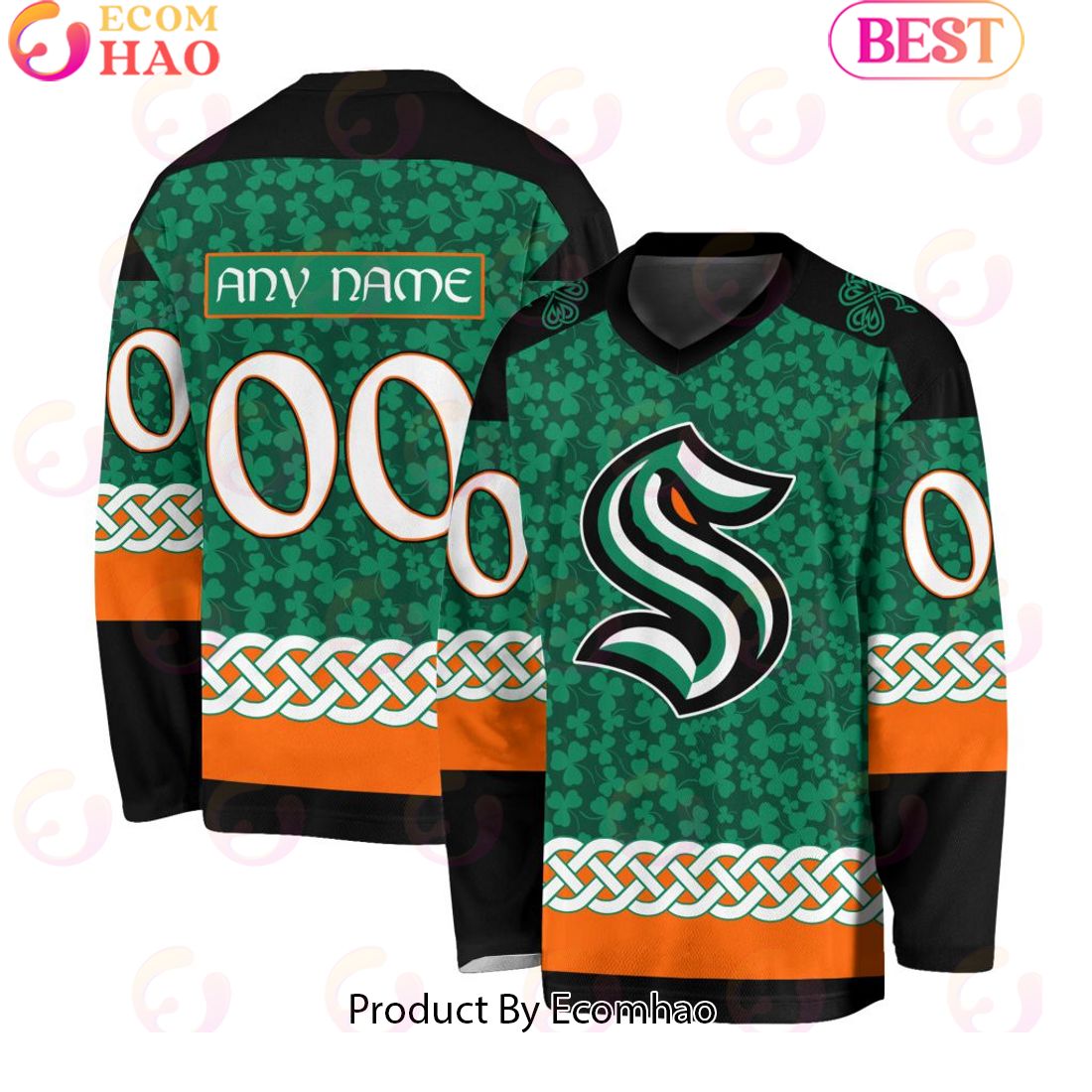 NHL Seattle Kraken Special St.Patrick’s Day Design Vneck Long Sleeve Shirt