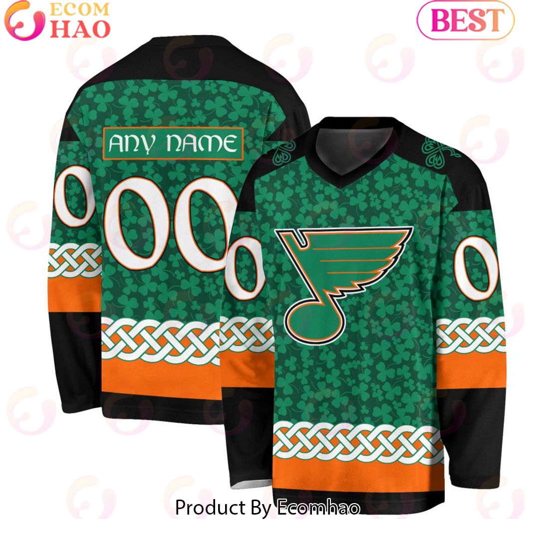 NHL St. Louis Blues Special St.Patrick’s Day Design Vneck Long Sleeve Shirt