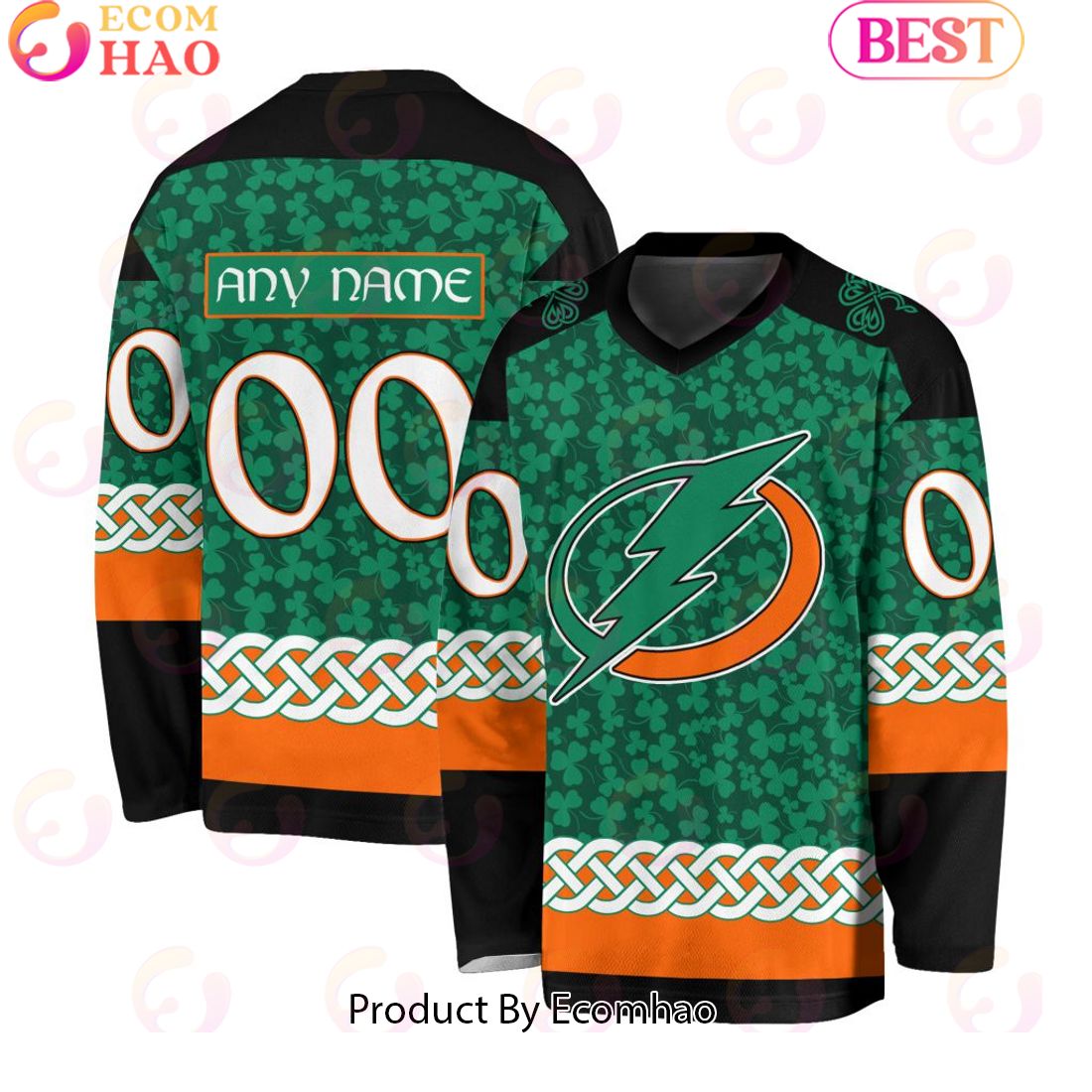 NHL Tampa Bay Lightning Special St.Patrick’s Day Design Vneck Long Sleeve Shirt