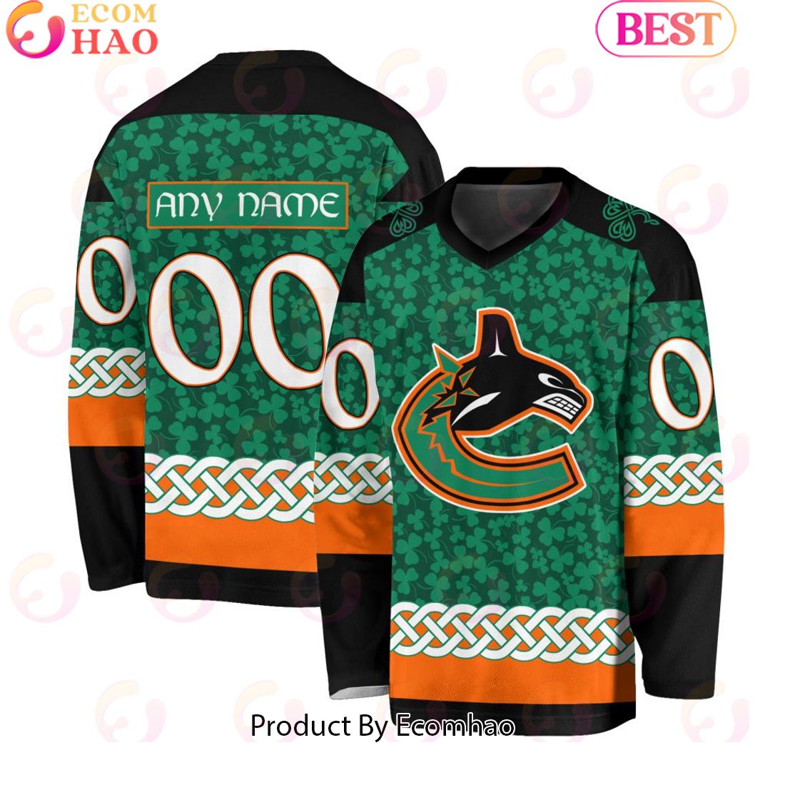 NHL Vancouver Canucks Special St.Patrick’s Day Design Vneck Long Sleeve Shirt