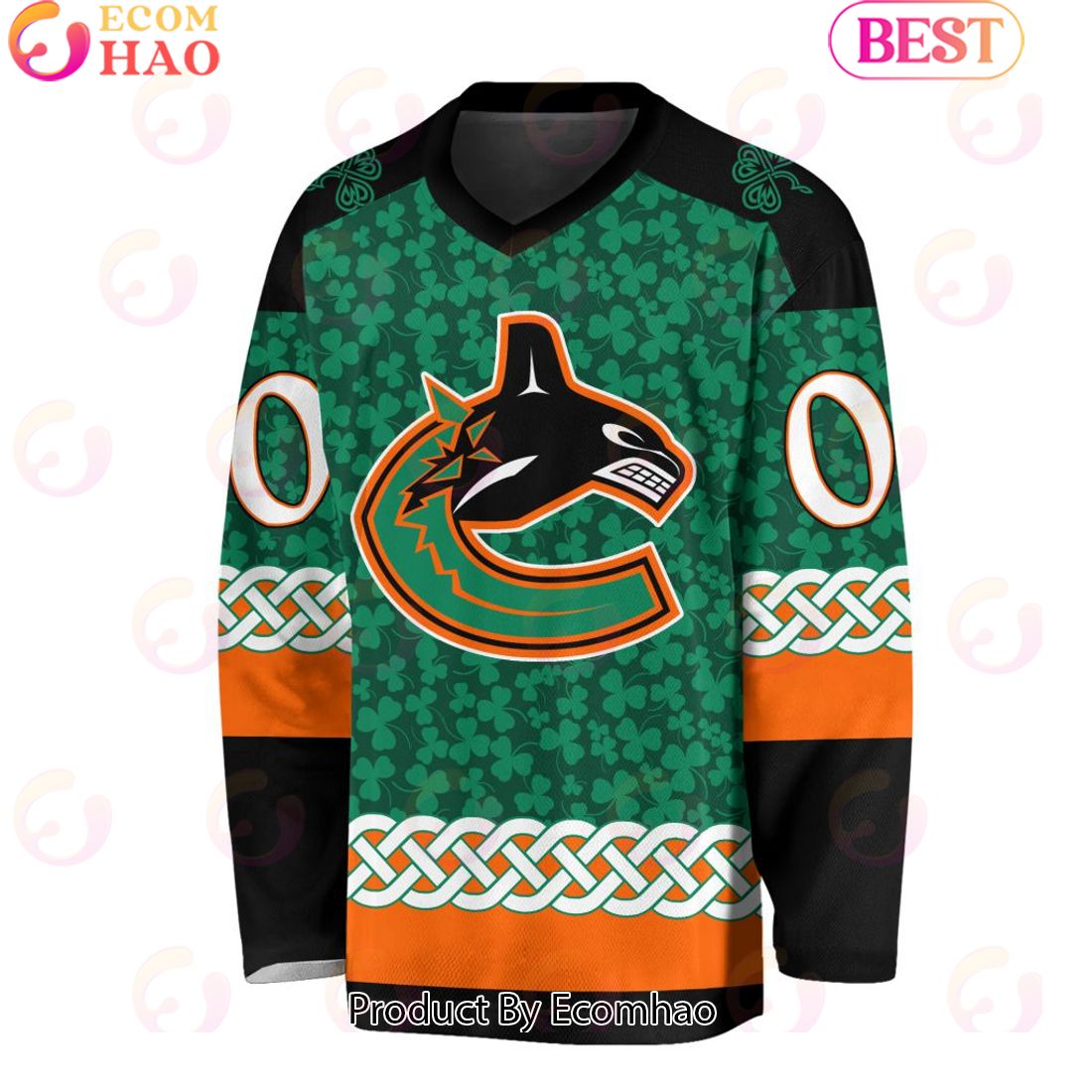 NHL Vancouver Canucks Special St.Patrick’s Day Design Vneck Long Sleeve Shirt