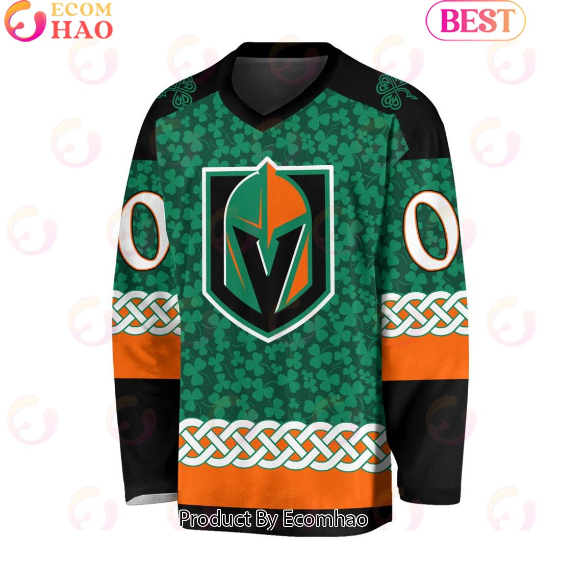 NHL Vegas Golden Knights Special St.Patrick’s Day Design Vneck Long Sleeve Shirt