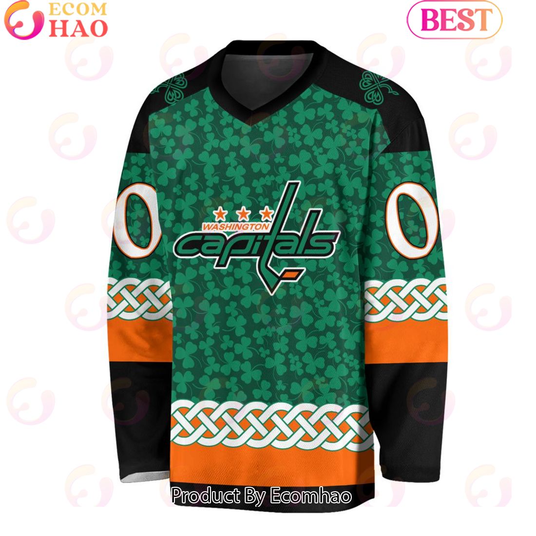 NHL Washington Capitals Special St.Patrick’s Day Design Vneck Long Sleeve Shirt