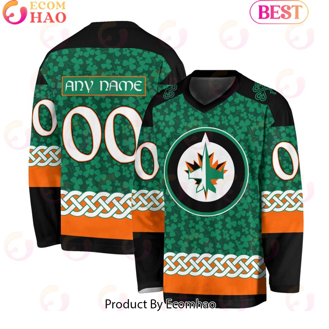 NHL Winnipeg Jets Special St.Patrick’s Day Design Vneck Long Sleeve Shirt