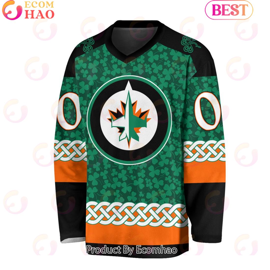 NHL Winnipeg Jets Special St.Patrick’s Day Design Vneck Long Sleeve Shirt