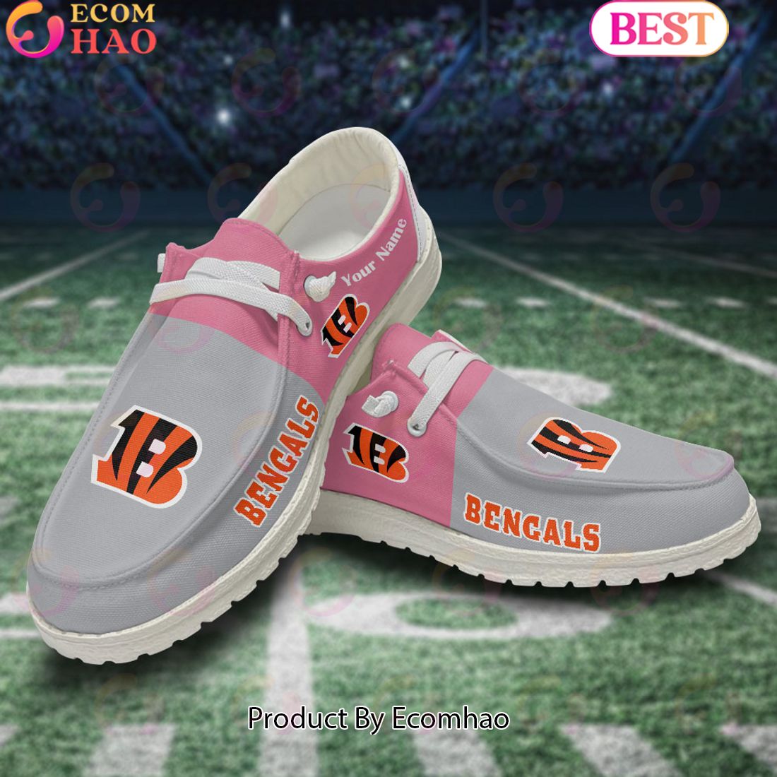 NFL Cincinnati Bengals Pink Hey Due Shoes Custom Name Perfect Gift