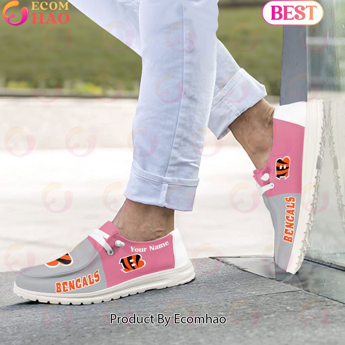 NFL Cincinnati Bengals Pink Hey Due Shoes Custom Name Perfect Gift