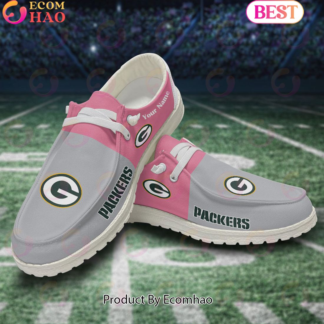 NFL Green Bay Packers Pink Hey Due Shoes Custom Name Perfect Gift