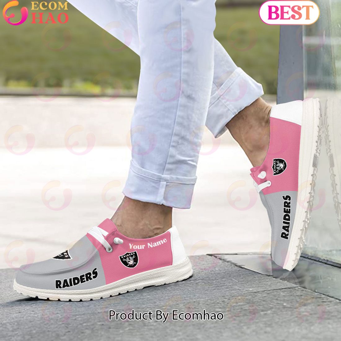 NFL Las Vegas Raiders Pink Hey Due Shoes Custom Name Perfect Gift