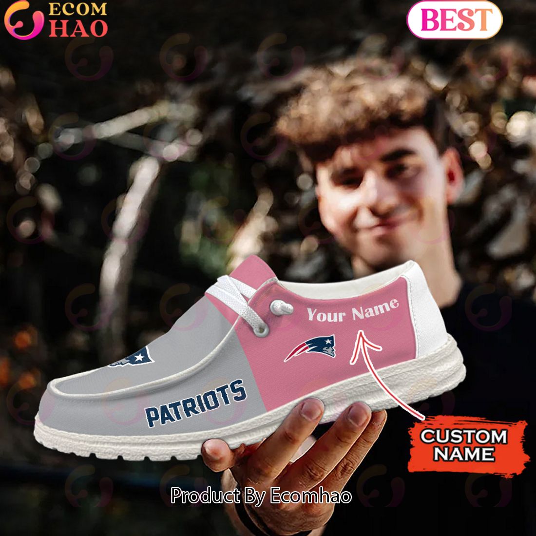 NFL New England Patriots Pink Hey Due Shoes Custom Name Perfect Gift