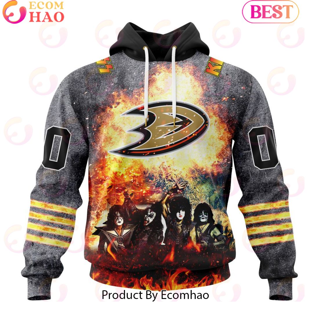 Personalized Anaheim Ducks Special Mix KISS Band Design 3D Hoodie